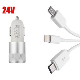 2-es USB töltő M-USB/Apple/Type-C 2.1A 12/24V  AE-WF132/N