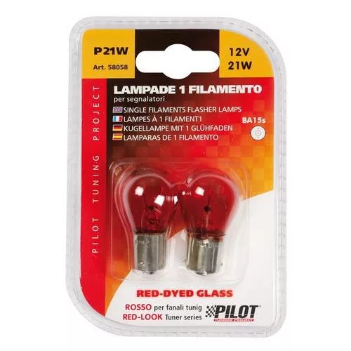 Lampa BA15S (P21W) izzó, PIROS színű - párban