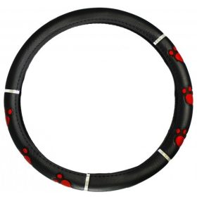   Műbőr kormányvédő kutya tappancs mintával-piros KV-HB27537R