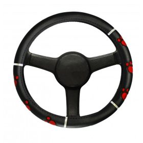   Műbőr kormányvédő kutya tappancs mintával-piros KV-HB27537R