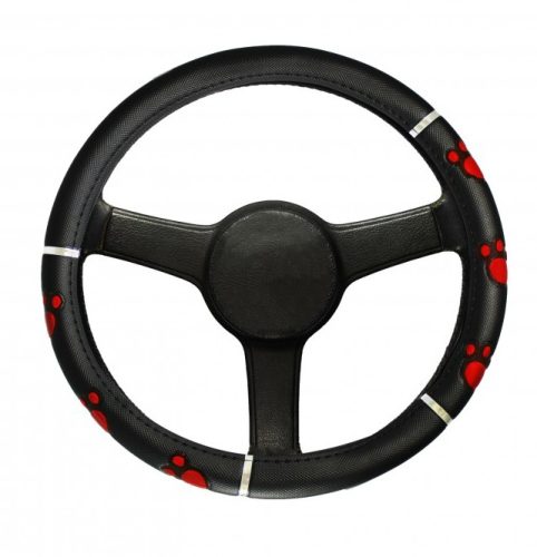 Műbőr kormányvédő kutya tappancs mintával-piros KV-HB27537R