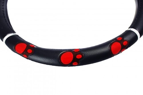 Műbőr kormányvédő kutya tappancs mintával-piros KV-HB27537R