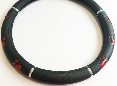 Műbőr kormányvédő kutya tappancs mintával-piros KV-HB27537R