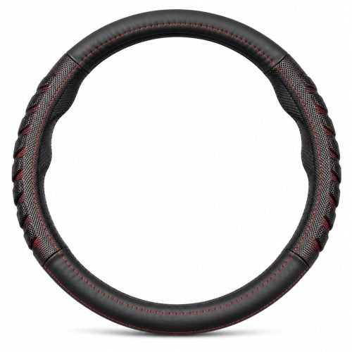 Bőr Kormányvédő 38cm Fekete Piros 5008BKR