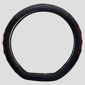   Fekete Bőr Kormányvédő "D" Típusú 38cm átm. , Piros Betéttel, KV-5209D/BR