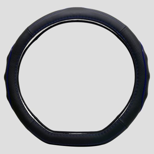 Fekete Bőr Kormányvédő "D" Típusú, Kék Betéttel, KV-5209D/BBL