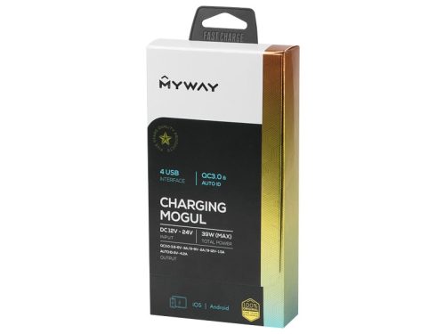 Szivargyújtó elosztó MYWAY 12 / 24V 4X USB TÖLTŐ: 1X QC3.0 + 3X AUTO ID 4.2A MAX CM63008