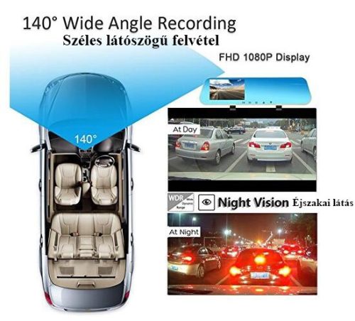 Visszapillantó tükörbe épített DVR eseményrögzítő és tolatókamera BGS106/ GZ-14356
