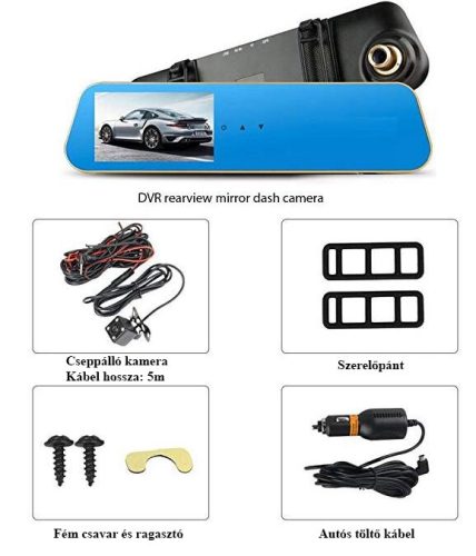 Visszapillantó tükörbe épített DVR eseményrögzítő és tolatókamera BGS106/ GZ-14356