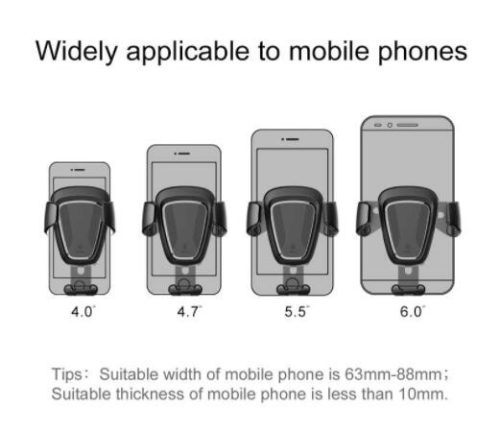 Gravity univerzális szellőzőre erősíthető autós telefontartó fekete színben  PDA-C1814