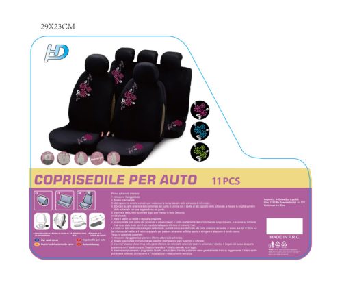 11 részes ÜLÉSHUZAT hímzett mintával CIPZÁROS+LÉGZSÁKOS /HD6939BL