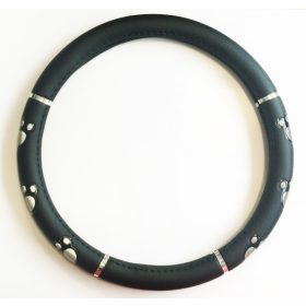   Műbőr kormányvédő kutya tappancs mintával-ezüst KV-HB27537S