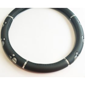   Műbőr kormányvédő kutya tappancs mintával-ezüst KV-HB27537S