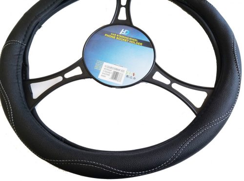  Bőrhatású kormányvédő fehér varrással KV-HL03W