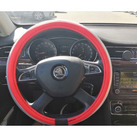   Műbőr sport mintás kormányvédő ezüst-piros csíkokkal KV-PUBRW