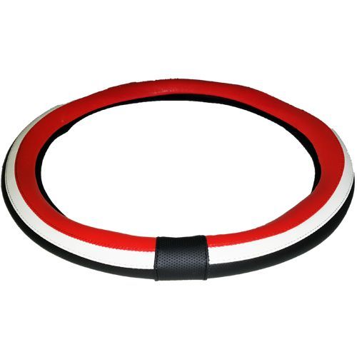 Műbőr sport mintás kormányvédő ezüst-piros csíkokkal KV-PUBRW