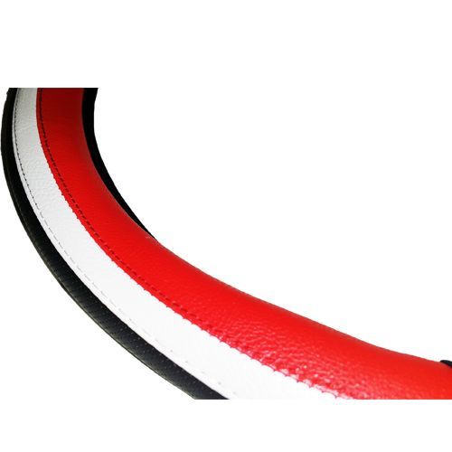 Műbőr sport mintás kormányvédő ezüst-piros csíkokkal KV-PUBRW