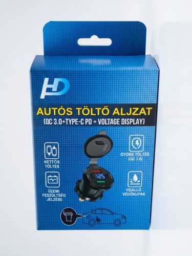  Beépíthető, 2USB-A, 2USB-C Töltő+Digi.Voltmérő /3.1A30W/12-40V MT-01