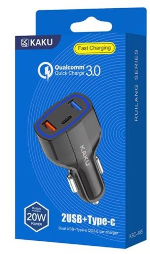 KAKUSIGA KSC-485 RUILANG DUPLA SZIVARGYÚJTÓ TÖLTŐFEJ 2X USB + 1X TYPE-C FEKETE