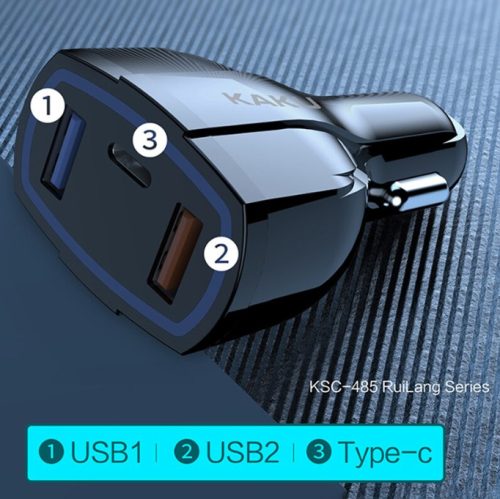 KAKUSIGA KSC-485 RUILANG DUPLA SZIVARGYÚJTÓ TÖLTŐFEJ 2X USB + 1X TYPE-C FEKETE