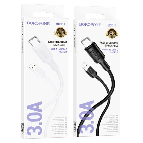Borofone BX111 Feliz kábel - Type C to USB - 60W 3A 1 méter fehér