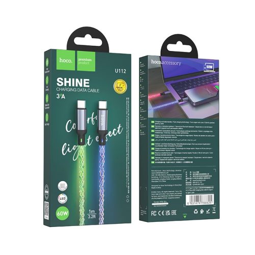 Hoco U112 Shine PD Világítós USB Type-c Kábel 3A 1 Méter