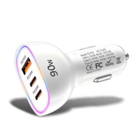   3 portos autós gyorstöltő RGB LED-fénygyűrűvel  QC30W,PD30-90W 