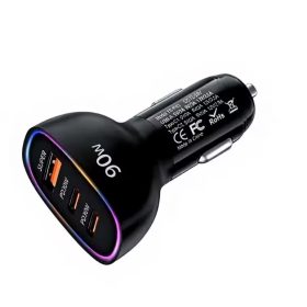   3 portos autós gyorstöltő RGB LED-fénygyűrűvel  QC30W,PD30-90W 
