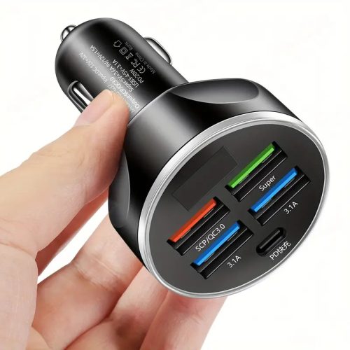 AE-W16577-6 Gyorstöltő és Digitális Feszültségmérő 4USB+1C